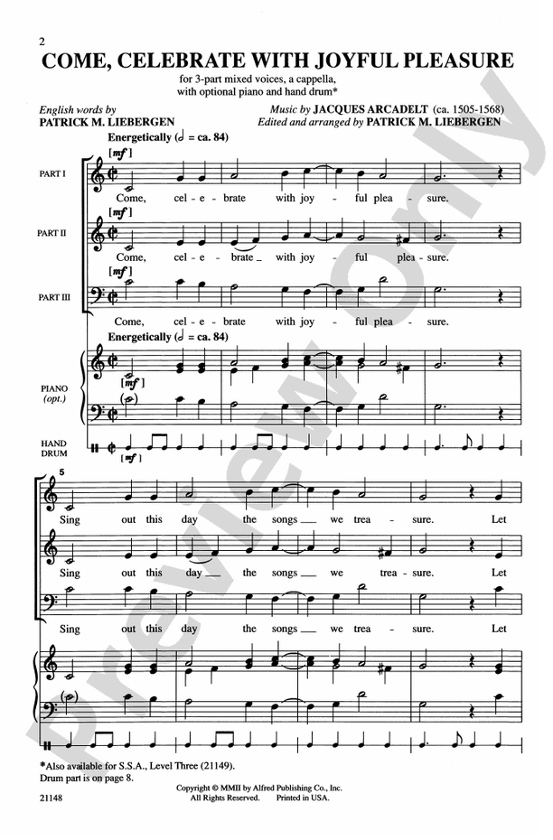 Come, Celebrate with Joyful Pleasure – 3-Part Mixed, a cappella Choral Octavo (Digital Download)