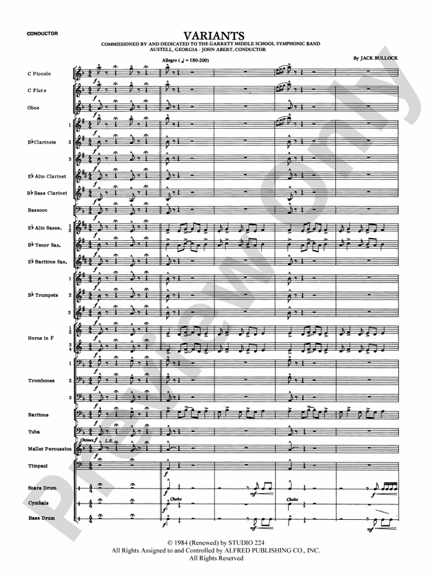 Variants - Concert Band Conductor Score & Parts (Digital Download)