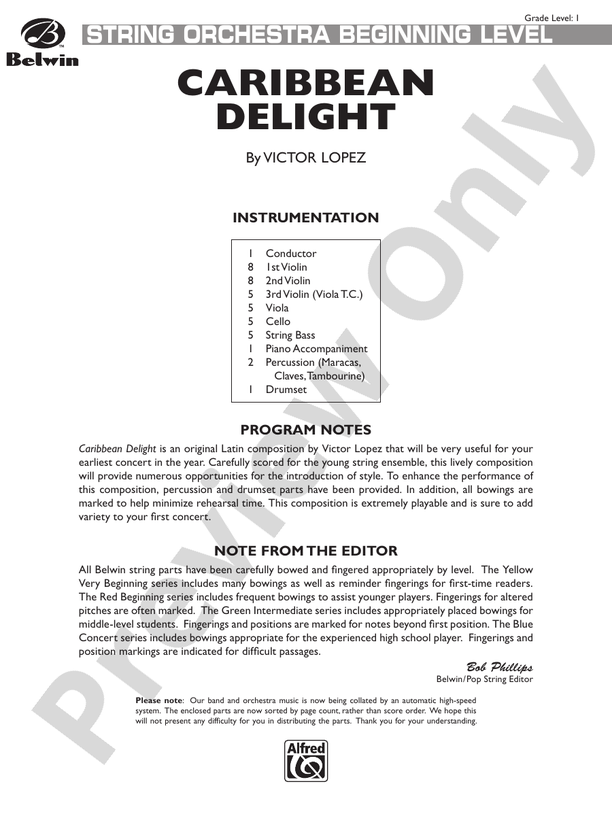 Caribbean Delight – String Orchestra Conductor Score & Parts (Digital Download)