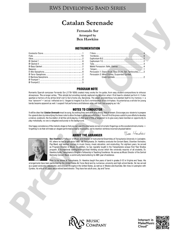 Catalan Serenade - Concert Band Conductor Score & Parts (Digital Download)