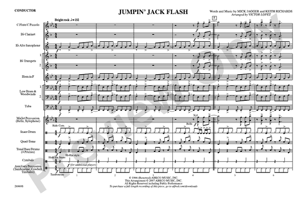 Jumpin' Jack Flash (Arr. Victor López) – Marching Band Conductor Score & Parts (Digital Download)