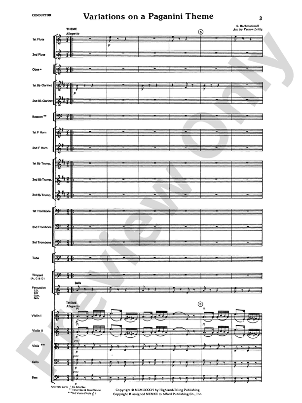 Variations on a Paganini Theme – Full Orchestra Conductor Score & Parts (Digital Download)