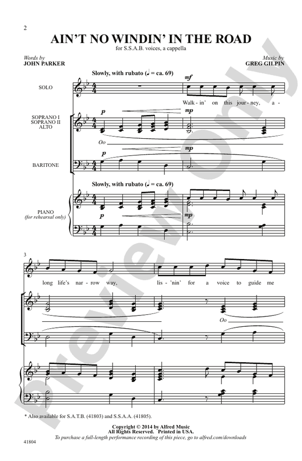 Ain't No Windin' in the Road - SSAB, a cappella Choral Octavo (Digital Download)