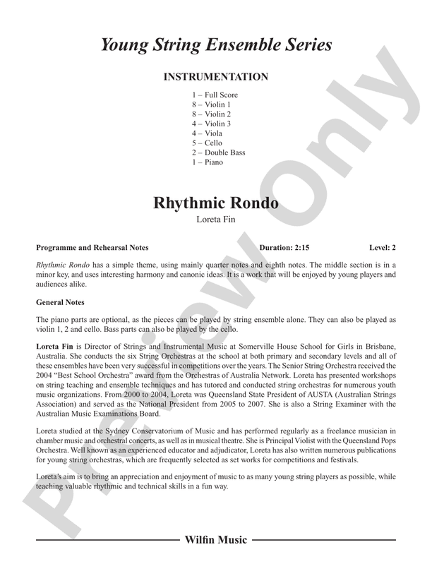 Rhythmic Rondo - Loreta Fin – String Orchestra Conductor Score & Parts (Digital Download)