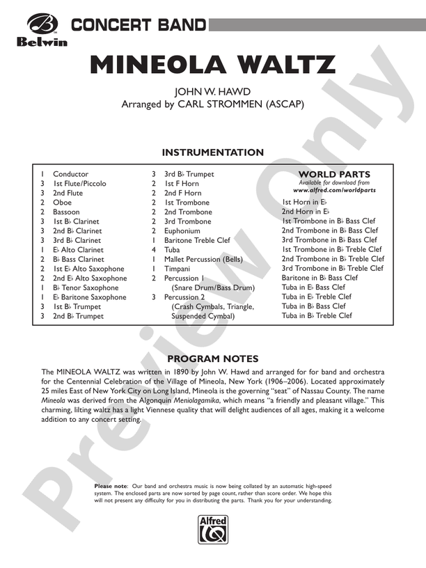 Mineola Waltz - Concert Band Conductor Score & Parts (Digital Download)