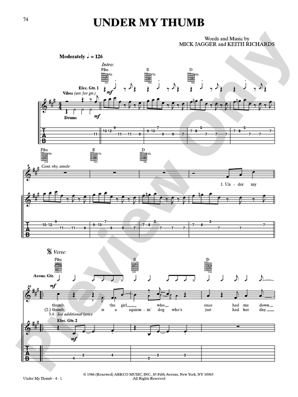 Under My Thumb - Guitar TAB (Digital Download)