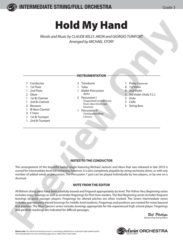 Hold My Hand - Full Orchestra Conductor Score & Parts (Digital Download)
