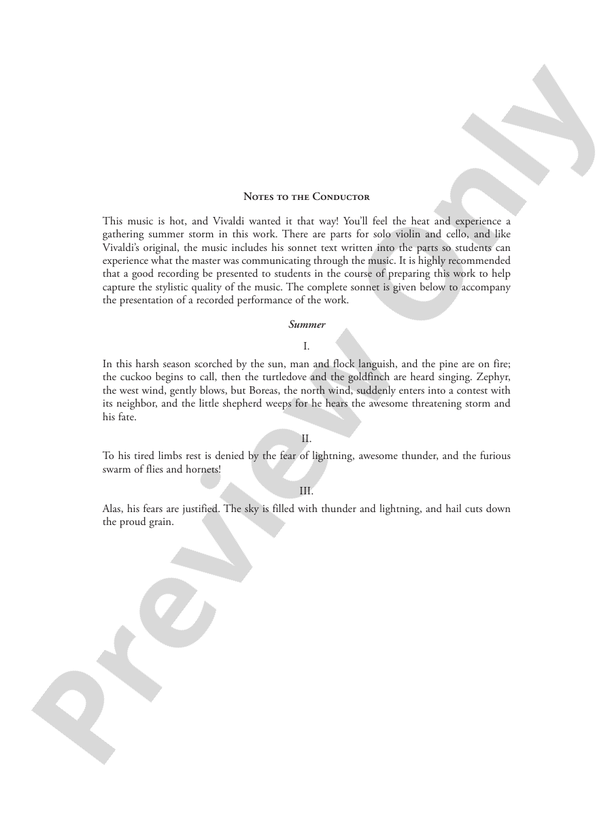 "Summer" from The Four Seasons – String Orchestra Conductor Score & Parts (Digital Download)