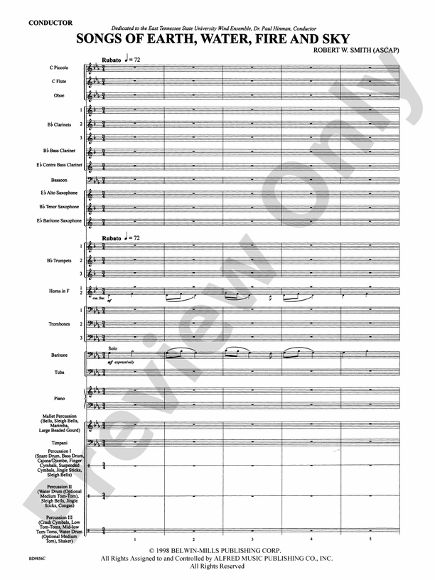 Songs of Earth, Water, Fire and Sky - Concert Band Conductor Score & Parts (Digital Download)