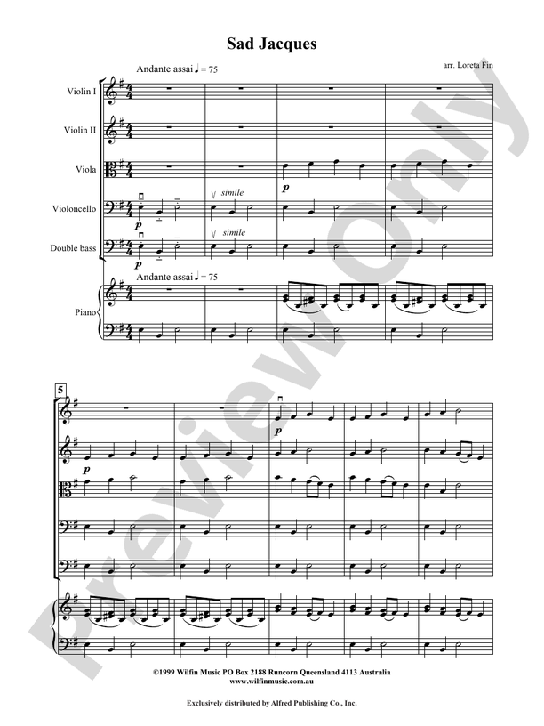 Sad Jacques - Arr. Loreta Fin – String Orchestra Conductor Score & Parts (Digital Download)
