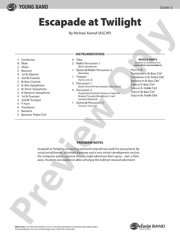 Escapade at Twilight - Concert Band Conductor Score & Parts (Digital Download)