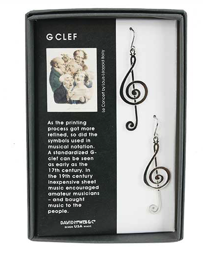 Large Treble Clef Silver Tone Drop Earrings