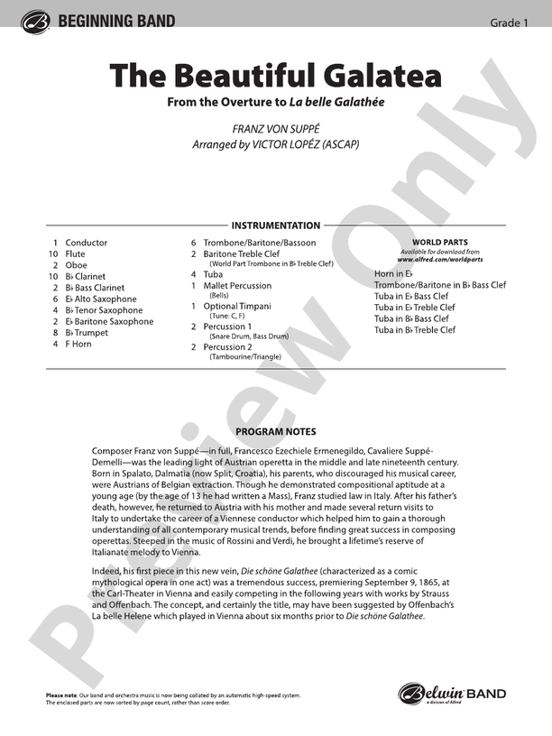 The Beautiful Galatea (from the Overture to La belle Galath√©e) - Concert Band Conductor Score & Parts (Digital Download)