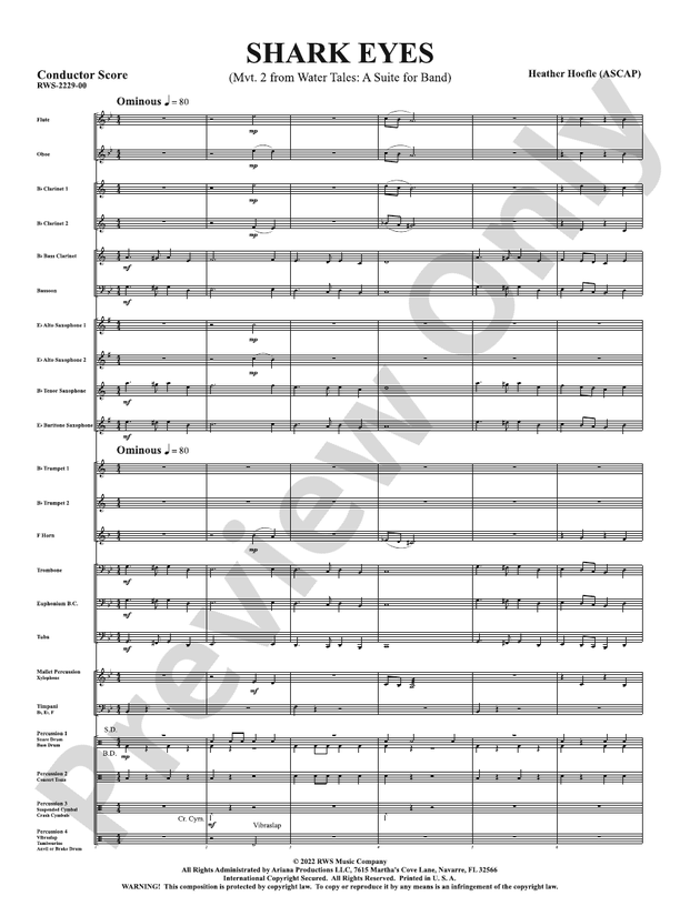 Shark Eyes - Mvt. 2 from Water Tales: A Suite for Band - Concert Band Conductor Score & Parts (Digital Download)