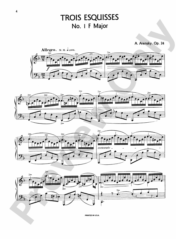 Arensky - Trois Esquisses, Op. 24 - Piano Solo (Digital Download)