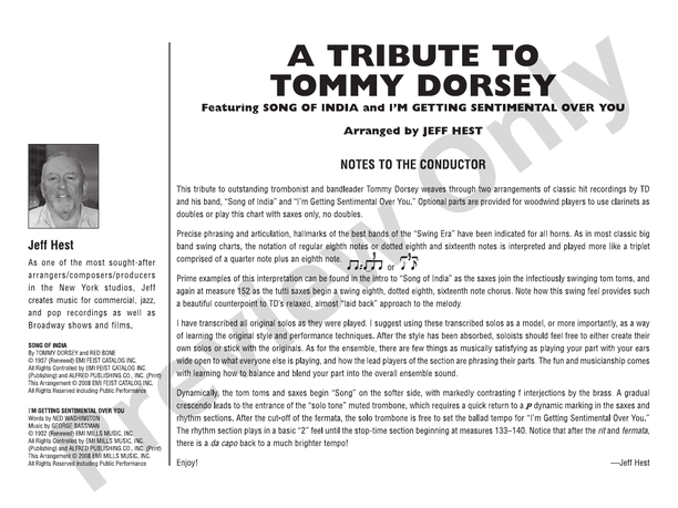 A Tribute to Tommy Dorsey - Jazz Ensemble Conductor Score & Parts(Digital Download)