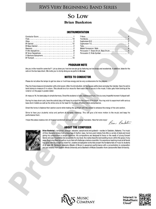 So Low - Concert Band Conductor Score & Parts (Digital Download)