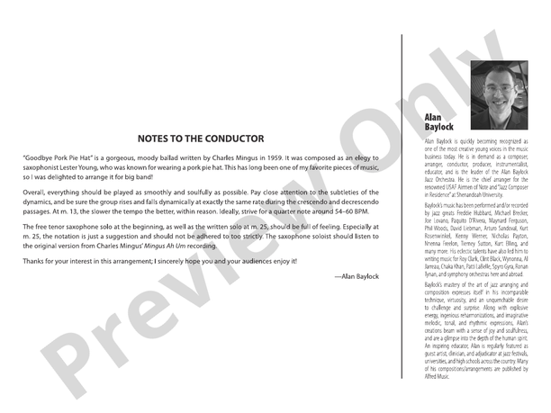 Goodbye Pork Pie Hat – Jazz Ensemble Conductor Score & Parts (Digital Download)