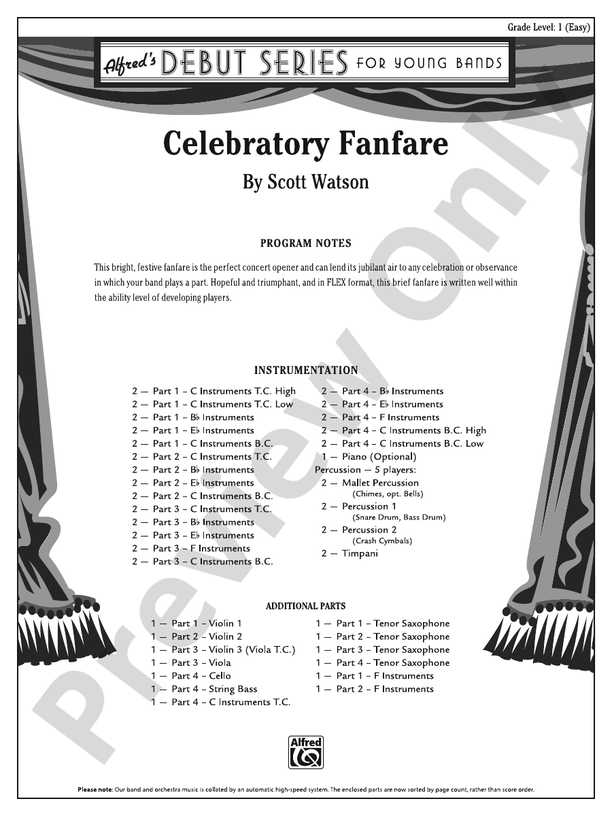 Celebratory Fanfare (Scott Watson - Flexible Arrangement) - Concert Band Conductor Score & Parts (Digital Download)