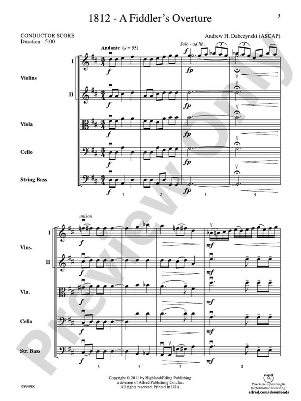 1812 -- A Fiddler's Overture – String Orchestra Conductor Score & Parts (Digital Download)