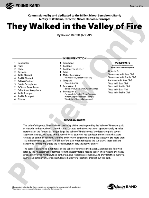 They Walked in the Valley of Fire - Concert Band Conductor Score & Parts (Digital Download)