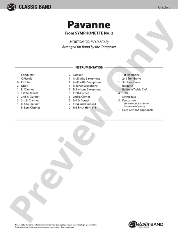 Pavanne (from Symphonette No. 2) - Concert Band Conductor Score & Parts (Digital Download)