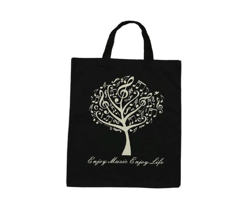 Cotton And Linen Music or Shopping Bag Black with White Notes and Clefs