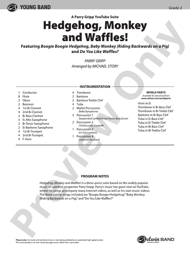 Hedgehog, Monkey and Waffles! - Concert Band Conductor Score & Parts (Digital Download)