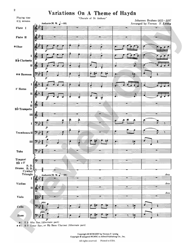 Variations on a Theme of Haydn – Full Orchestra Conductor Score & Parts (Digital Download)