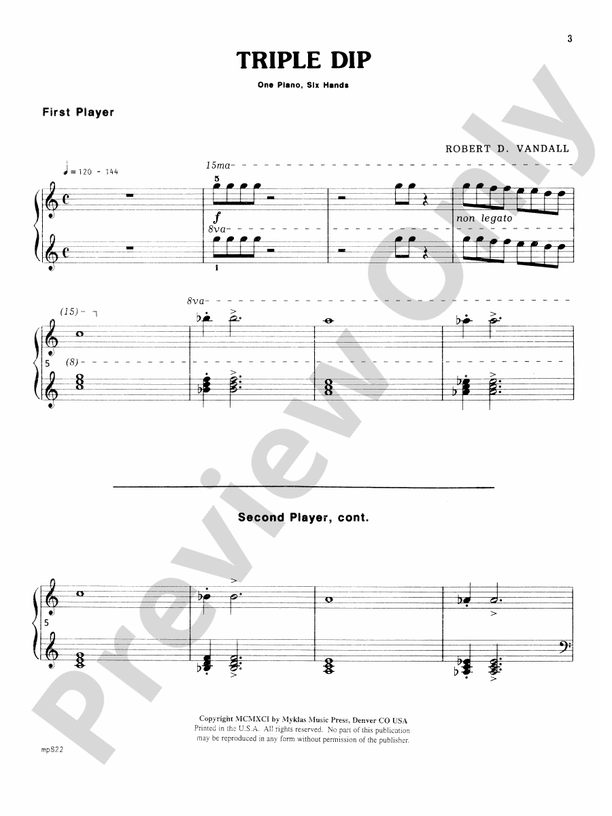 Triple Dip - 1 Piano, 6 Hands (Digital Download)