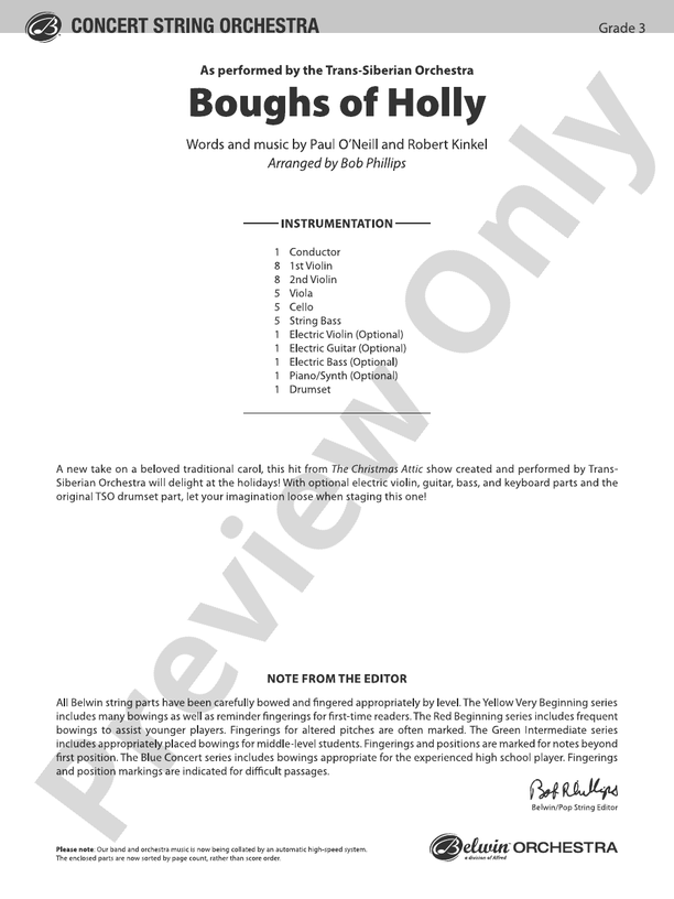 Boughs of Holly - String Orchestra Conductor Score & Parts (Digital Download)