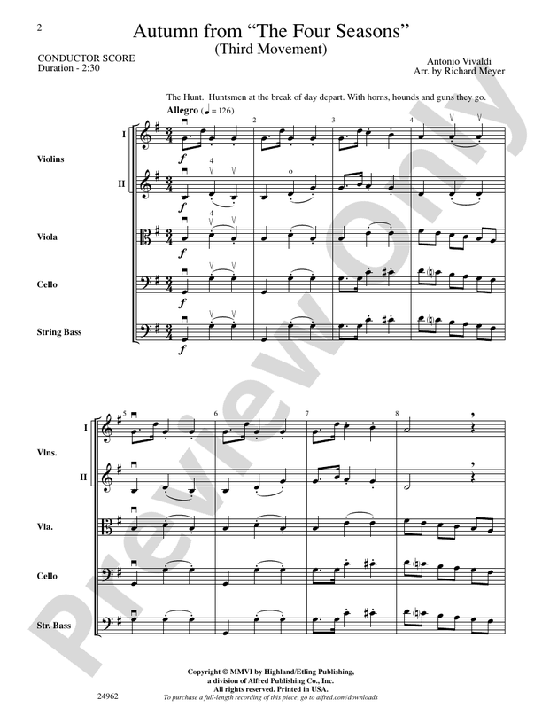 "Autumn" from The Four Seasons – String Orchestra Conductor Score & Parts (Digital Download)