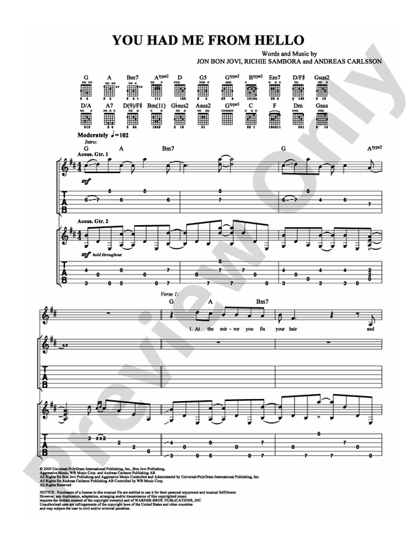 You Had Me from Hello - Guitar TAB (Digital Download)