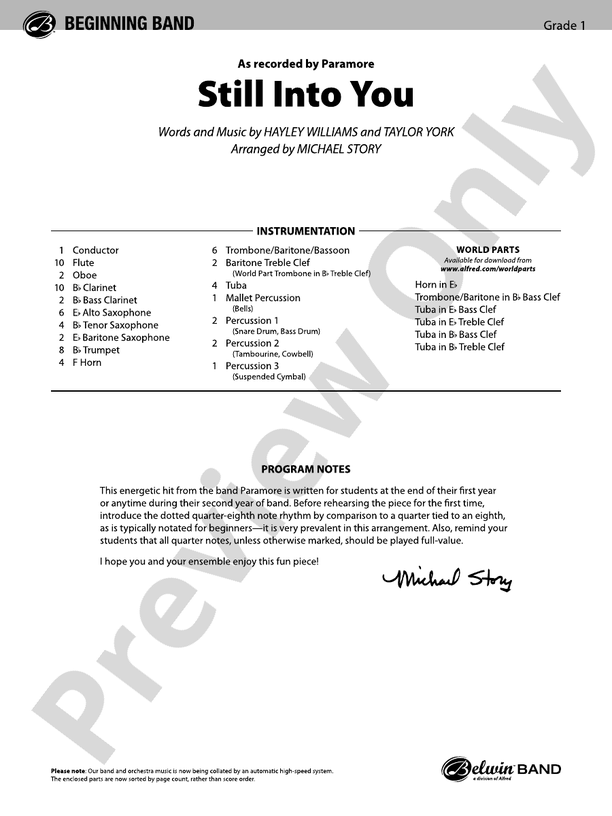 Still Into You - Concert Band Conductor Score & Parts (Digital Download)
