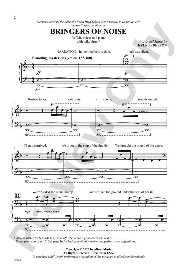 Bringers of Noise – TB (with Percussion) Choral Octavo (Digital Download)