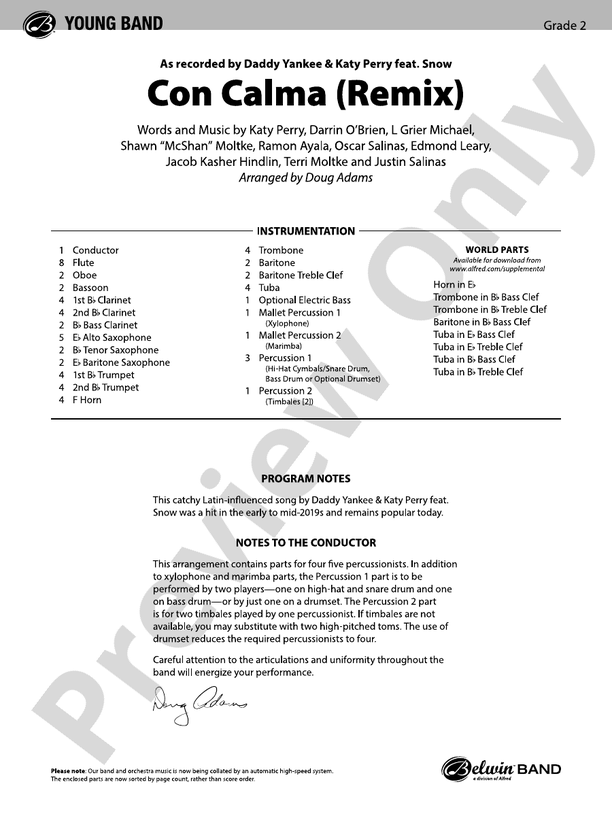 CON CALMA/REMIX/PYB 2 - Concert Band Conductor Score & Parts (Digital Download)