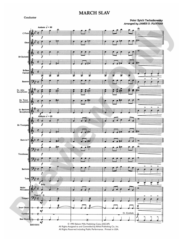 March Slav (Arr. James D Ployhar) - Concert Band Conductor Score & Parts (Digital Download)