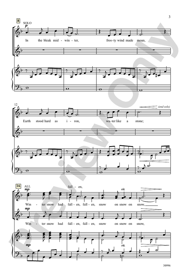 In the Bleak Midwinter - Arr. Andy Beck – SSA Choral Octavo (Digital Download)