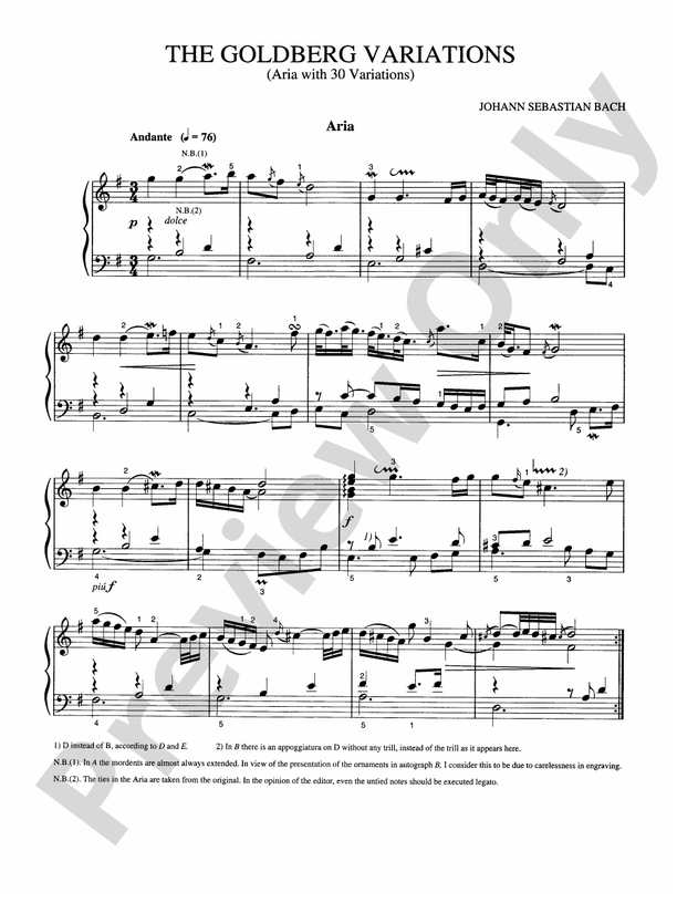 Bach - Goldberg Variations - Piano Solo (Digital Download)