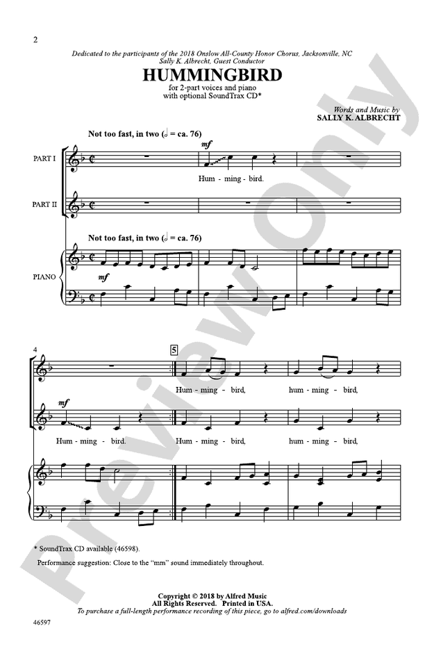Hummingbird – 2-Part Choral Octavo (Digital Download)