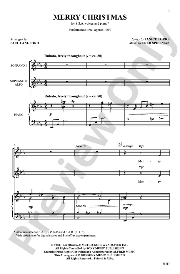 Merry Christmas - SSA Choral Octavo (Digital Download)