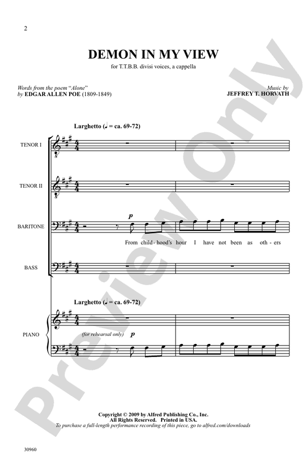 Demon in My View – TTBB, a cappella Choral Octavo (Digital Download)