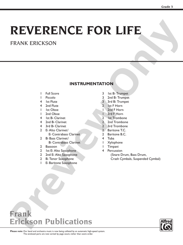 Reverence for Life - Concert Band Conductor Score & Parts (Digital Download)