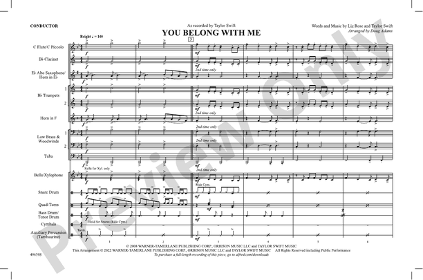 You Belong with Me – Marching Band Conductor Score & Parts (Digital Download)