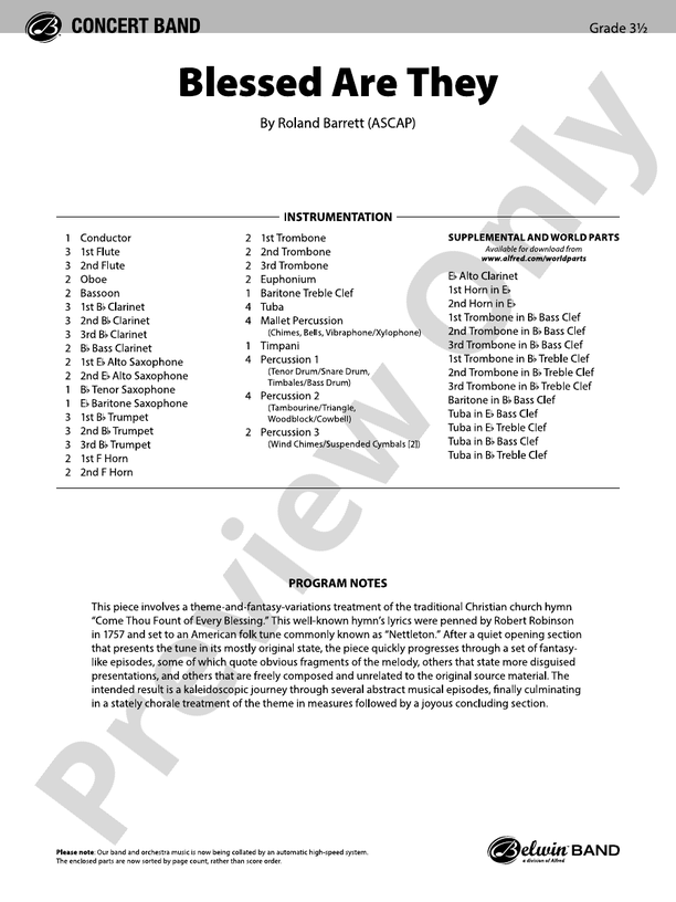 Blessed Are They - Concert Band Conductor Score & Parts (Digital Download)