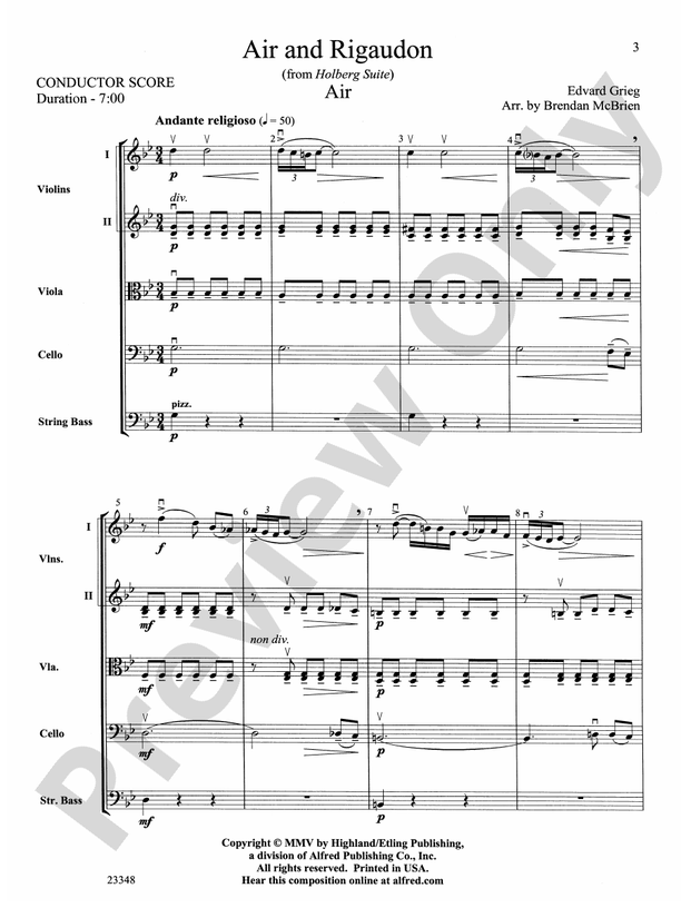 Air and Rigaudon – String Orchestra Conductor Score & Parts (Digital Download)