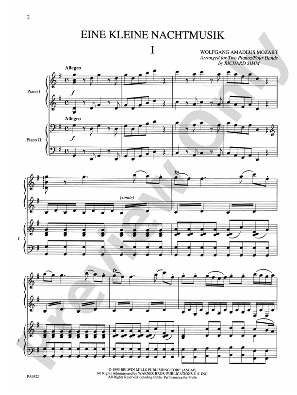 Eine Kleine Nachtmusik - 2 Pianos, 4 Hands (Digital Download)