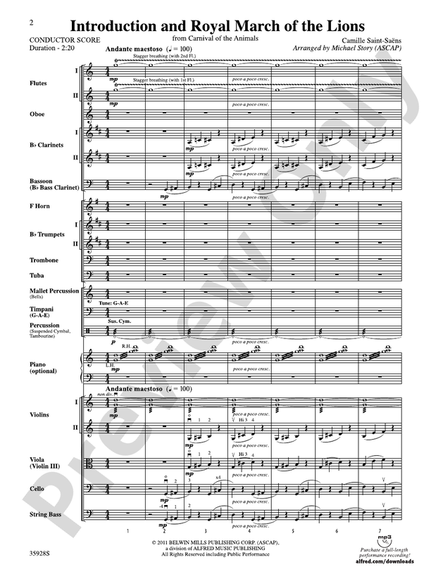 Introduction and Royal March of the Lions (from Carnival of the Animals) – Ful Orchestra Conductor Score & Parts (Digital Download)