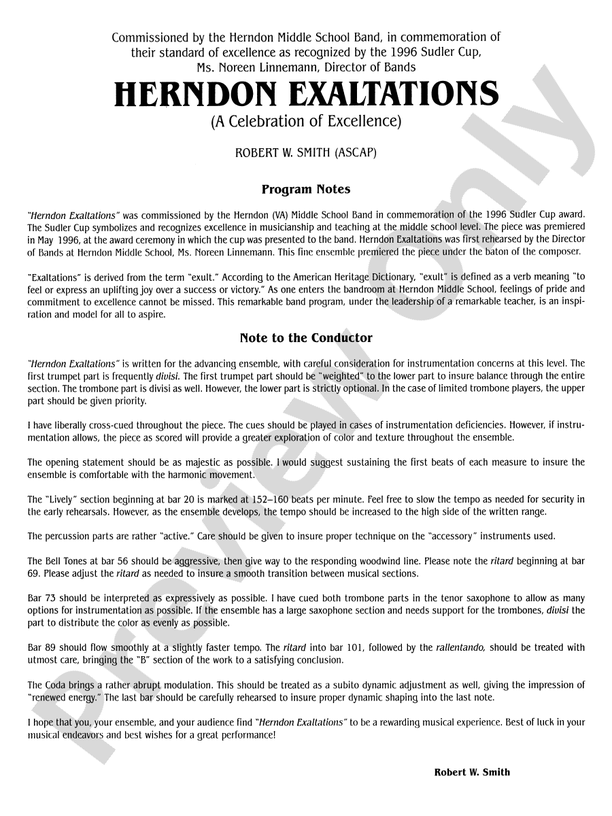 Herndon Exaltations (A Celebration of Excellence) - Concert Band Conductor Score & Parts (Digital Download)