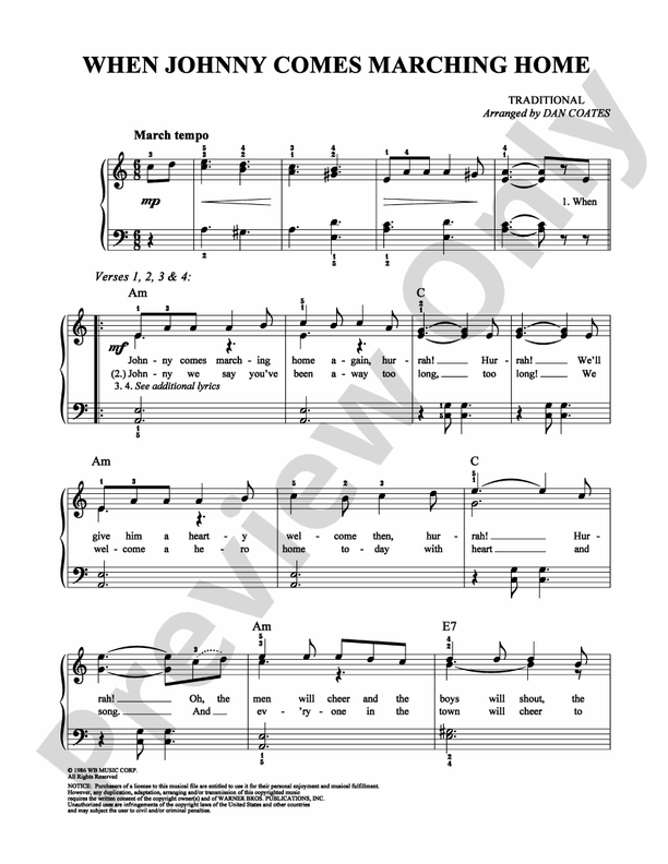 When Johnny Comes Marching Home - Arr. Dan Coates - Easy Piano (Digital Download)